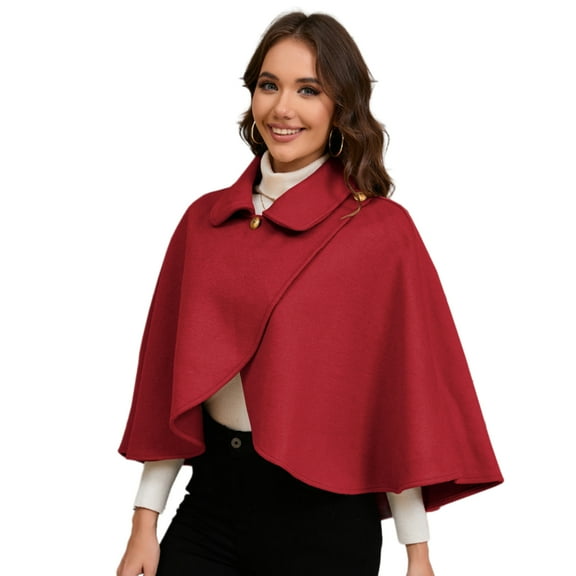 Crosses Front Capelet Shawls Faux Wool Warm Coverup Lapel Collar Short Cloak Ponchos Fall Winter Solid Color for Women