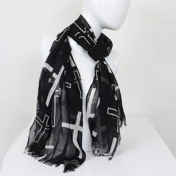 Crosses Oblong Black White 22" X 62" Scarf Shawl Soft, Lightweight