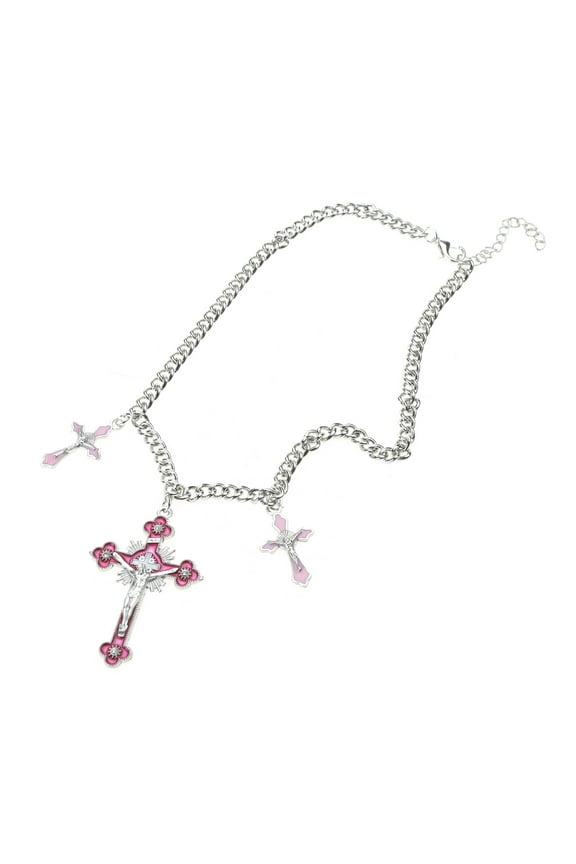 Crosses Pendant Necklace Cool Goth Jewelry Rainbow-Crosses Crucifix Crosses Pendant Chain Necklace for Women