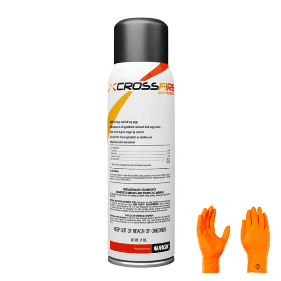 Crossfire 17 oz Can - Kills pyrethroid-Resistant Bed Bug strains at All Life Stages, Ideal Bed Bug Solution with USA Supply Gloves