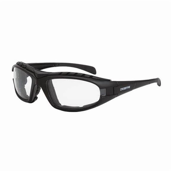 Crossfire 2724AF Diamondback Safety Glass Clear Anit-Fog Lens - Foam Lined Matte Black Frame