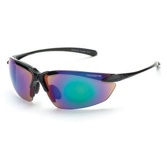Crossfire 9610 Sniper Safety Glasses Emerald Mirror Lens - Shiny Black Frame