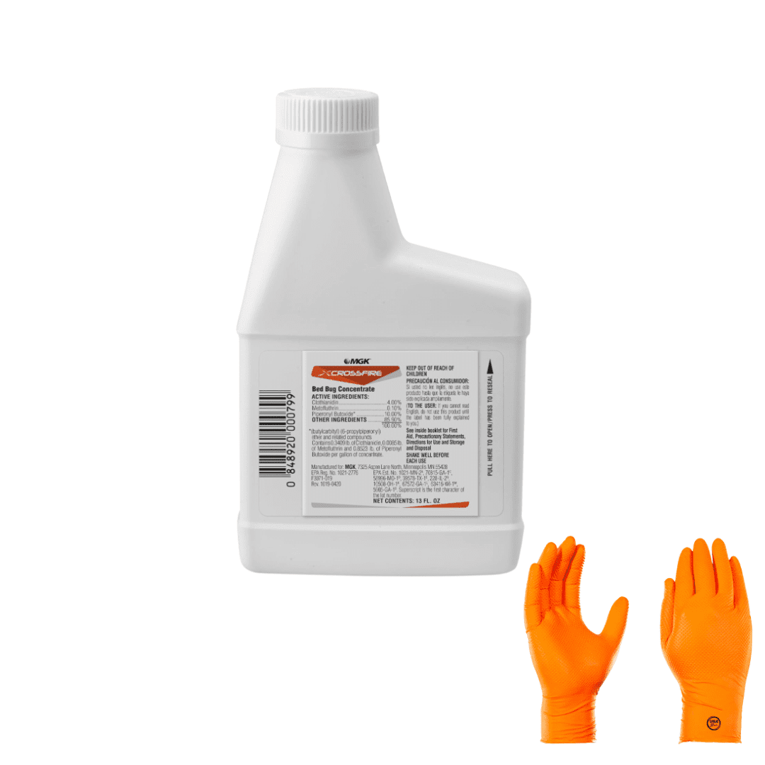 Crossfire Bed Bug Concentrate  Fast-Acting, Professional-Grade Bed Bug Killer | Premium USA Supply Gloves for Safe Eradication | USA Supply Pest ID Card