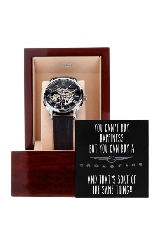 Crossfire Coupe Lovers You Cant Buy Happiness Skeleton Self-Winding Openwork Watch - Men's Openwork Watch - Mahogany Gift Box