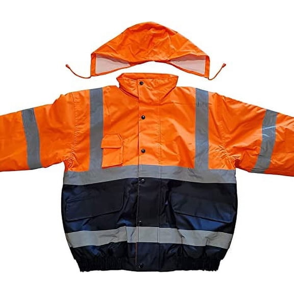Crossing Guard Reflective Safety Jacket Hideaway Hood Coat Neon Orange (X-LARGE)