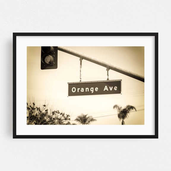 Crossing Orange Dreams - Coronado California Photography Street Photography Vintage Typography City Retro Architecture Palm Tree Black Framed Wall Art Print 5 x 7 inches