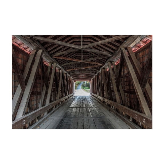 Crossing The Covered Bridge - Salem New York Photography Bridge Architecture Rustic Rural Autumn Scenic Woodland Unframed Wall Art Print 4 x 6 inches