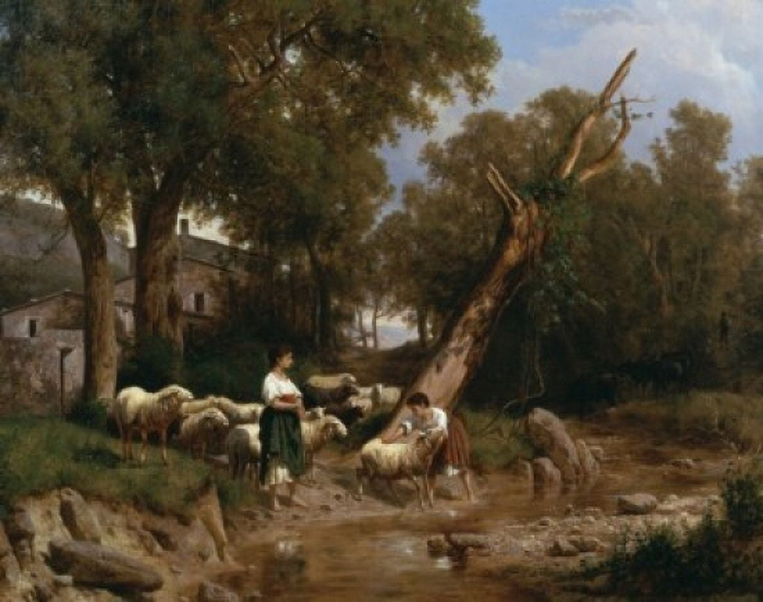 Crossing The Stream Andrs Mark (1824-1895 Hungarian) Canvas Art - Andres Mark (24 x 36)