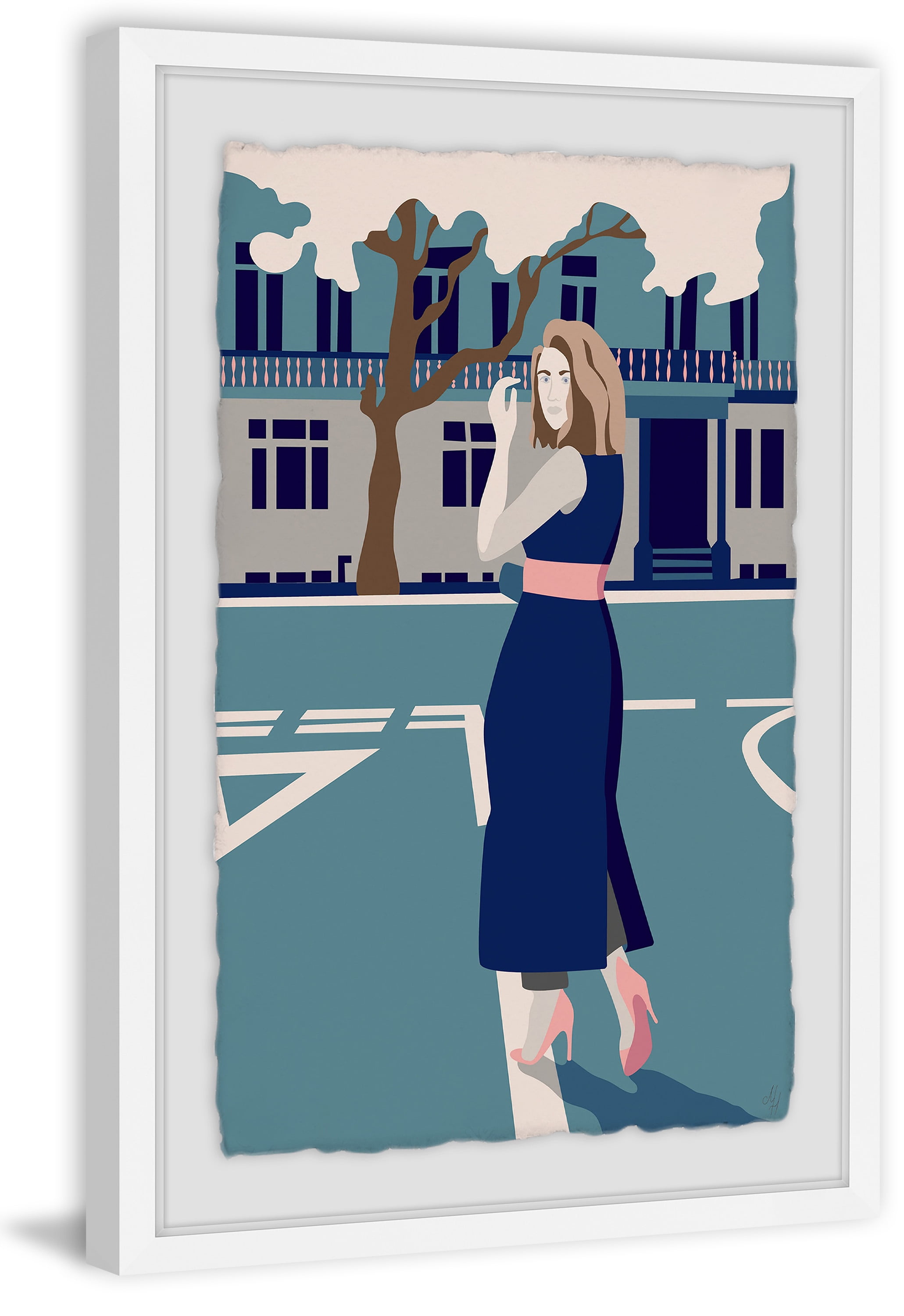 Crossing in Blue Framed Painting Print