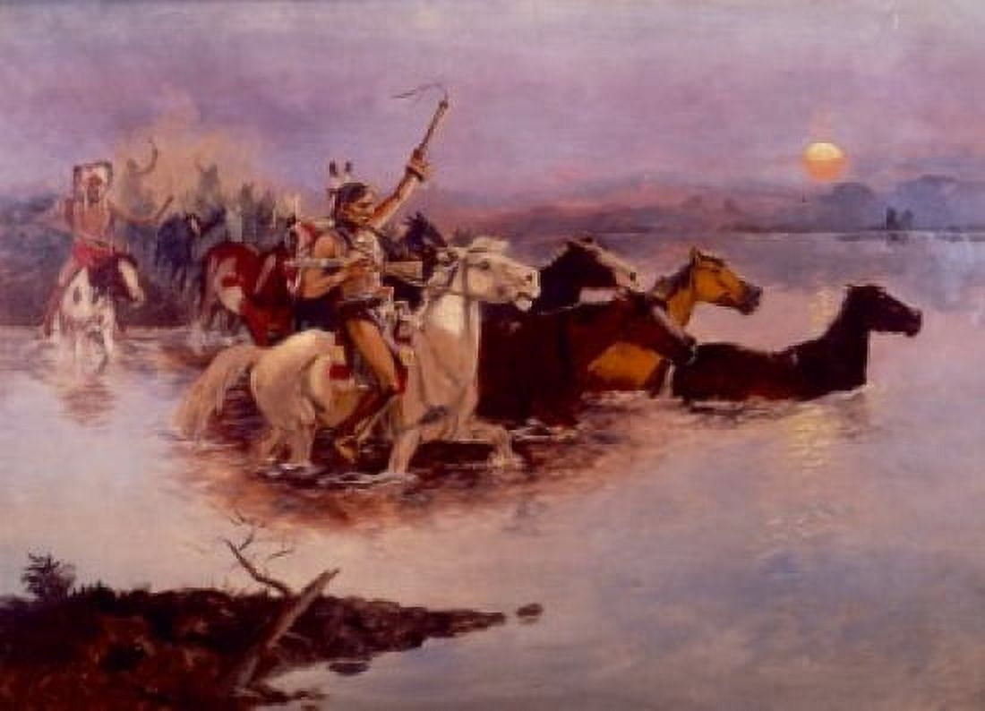 Crossing the River Charles Marion Russell (1865-1926 American) Canvas Art - Charles Marion Russell (18 x 24)