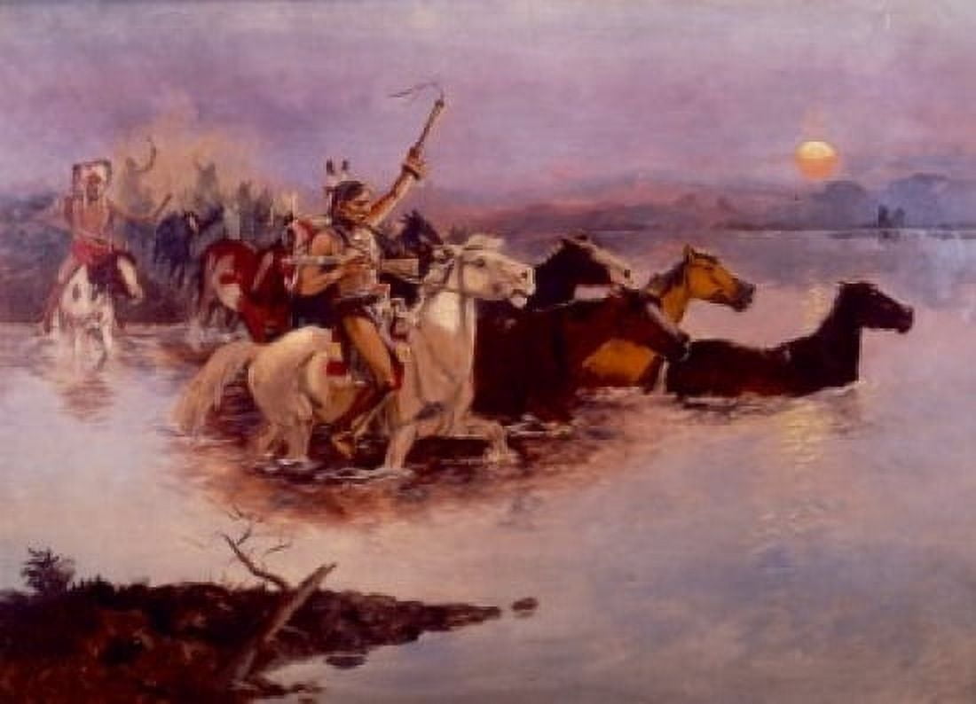 Crossing the River Charles Marion Russell (1865-1926 American) Canvas Art - Charles Marion Russell (24 x 36)