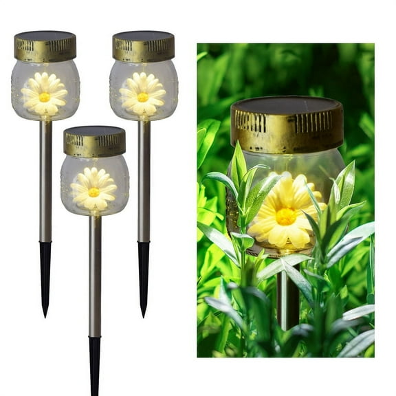 Crosslight 3-Pack Daisy Flower in a Jar Solar Garden Lights
