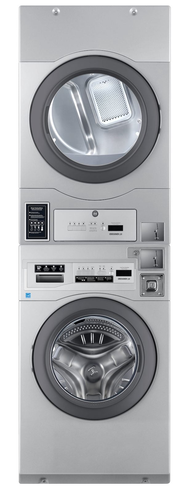 Crossover 2.0 by Wascomat Commercial Stacked 3.5-Cu. Ft. Front Load Washer and 7-Cu. Ft. Electric Dryer for Coin Operated Laundry, WASHER/ELEC DRYER STACK