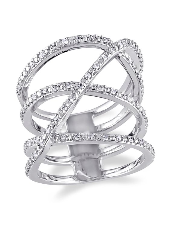 Crossover Band Ring, Four Row Wrap Ring, Women's Partywear Cocktail Ring, 2.3 Ct Simulated Diamond, 14K White Gold Plated, Anniversary Gift Ring