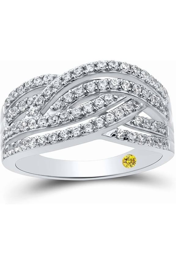 Crossover Diamond Rings for Women | Lab Created 3/4 Carat Diamond Fashion Band | Solid White Gold Plated 925 Sterling Silver | Ideal Diamond Anniversary Band | Ring Size 7