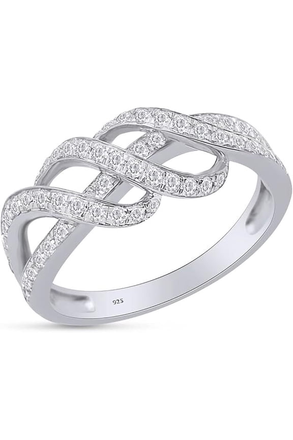 Crossover Engagement Ring, Pave Set Diamond Engagement Ring, Half Eternity Ring, 1.4 Ct Simulated Diamond, 14K White Gold Plated