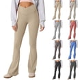thumbnail image 1 of Crossover Flare Leggings - High Waist V Cross Bootcut Bell Bottoms Yoga Pants for Women Beige L, 1 of 9