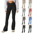 thumbnail image 1 of Crossover Flare Leggings - High Waist V Cross Bootcut Bell Bottoms Yoga Pants for Women Black S, 1 of 8