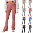 thumbnail image 1 of Crossover Flare Leggings - High Waist V Cross Bootcut Bell Bottoms Yoga Pants for Women Red M, 1 of 9