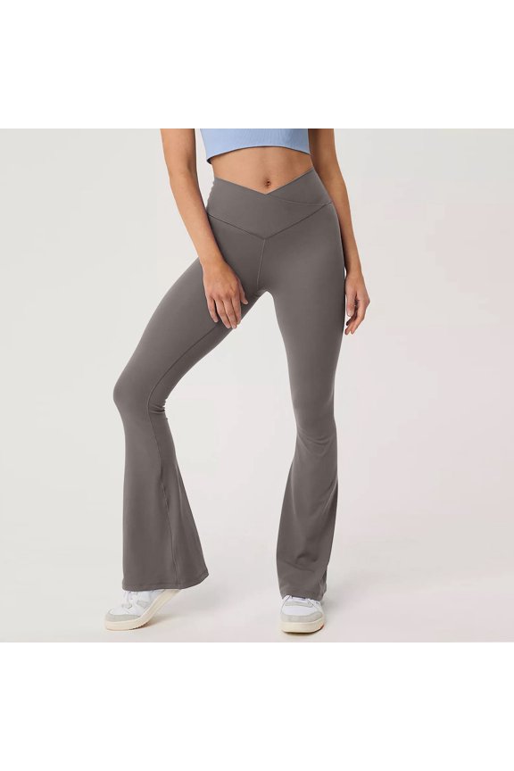 Crossover Flare Leggings High Waist V Cross Bootcut Bell Bottoms Yoga Pants for Women