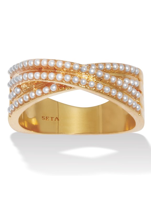 Crossover Pave Pearl 14K Gold-Plated Ring