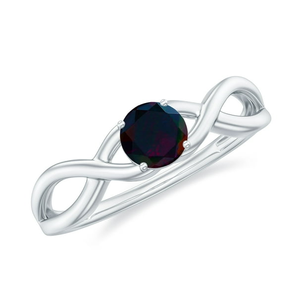 Crossover Promise Ring with Black Opal for Women October Birthstone Ring 10K White Gold US 7.50