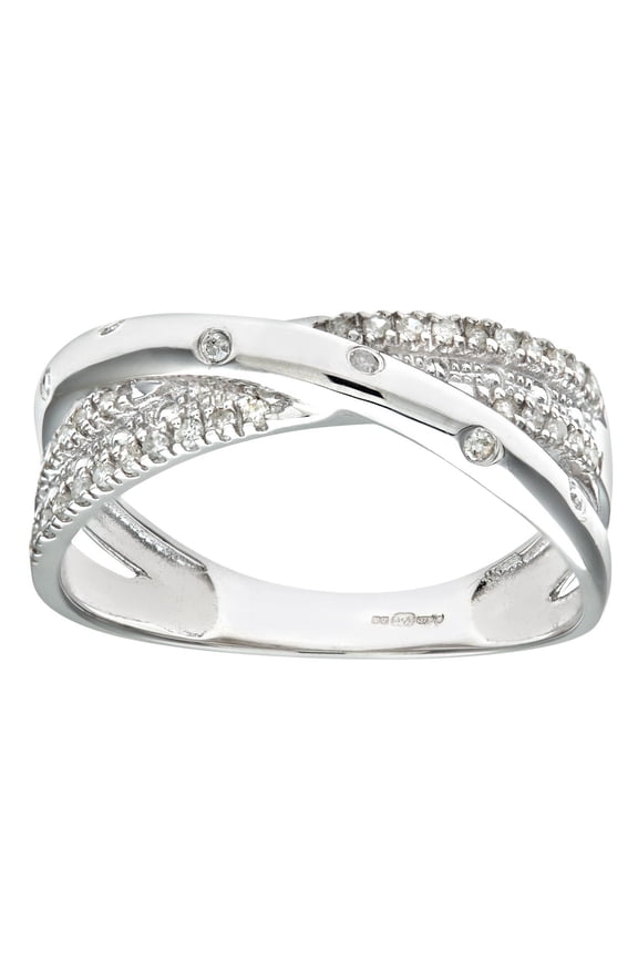 Crossover Stackable Eternity Diamond Ring, Pave Set And Flush Set Diamond Engagement Ring, 14K White Gold Over, 1.9 Ct Simulated Diamond