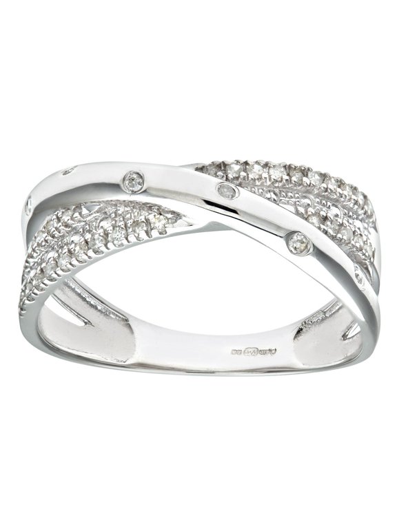 Crossover Stackable Eternity Diamond Ring, Pave Set And Flush Set Diamond Engagement Ring, 14K White Gold Over, 1.9 Ct Simulated Diamond