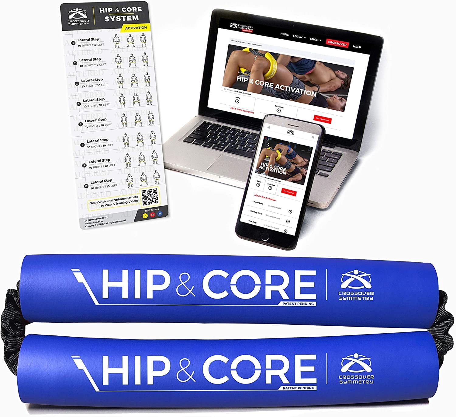 Crossover Symmetry Hip & Core System, Blue Loop Resistance Bands with Online Exercise Guide 2-Piece