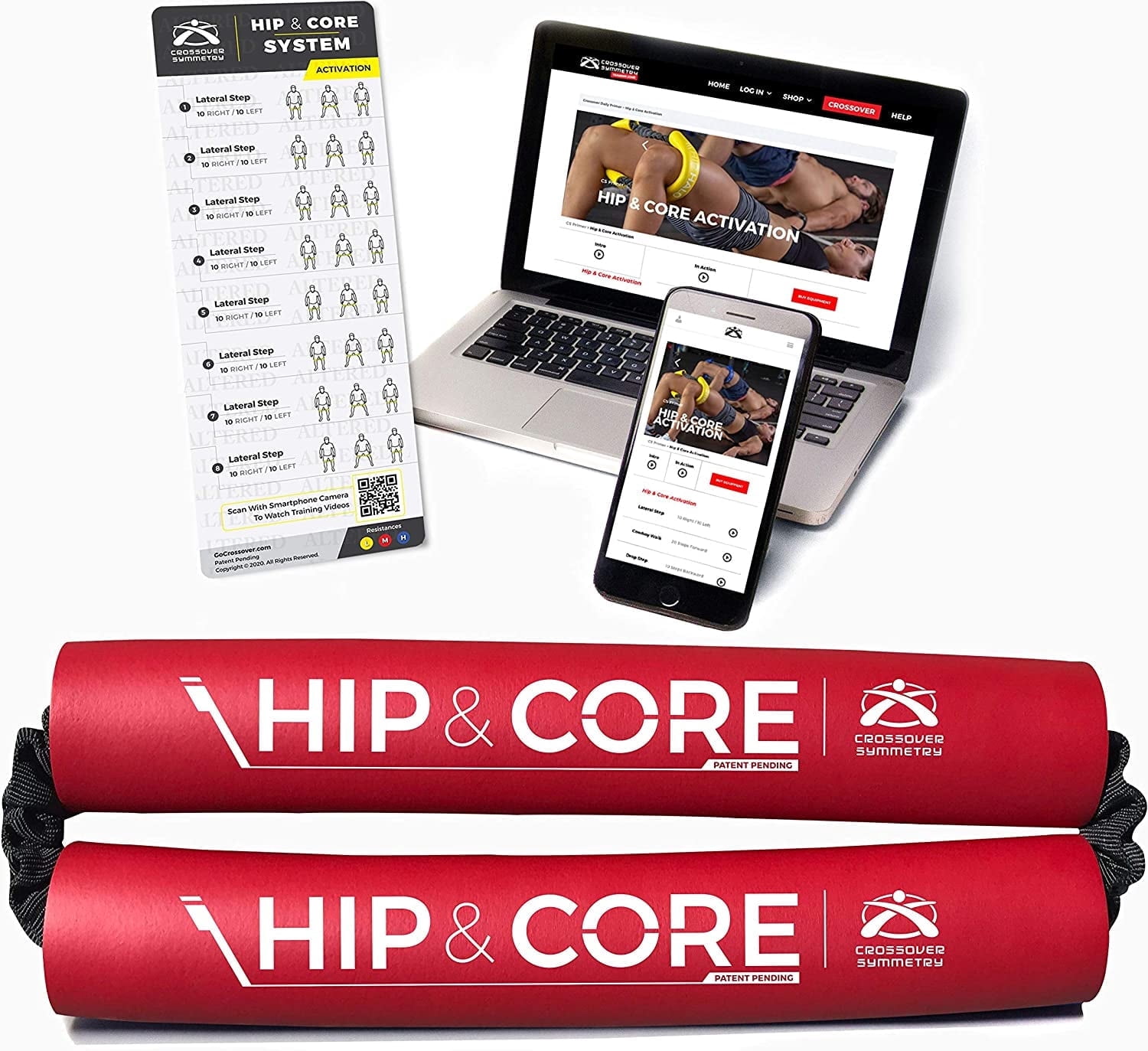 Crossover Symmetry Hip & Core System - Loop Resistance Home Workout Bands to Stretch and Strengthen Legs, Butt, Hips, Thighs and Glutes, Includes Online Exercise & Training Guide - Medium
