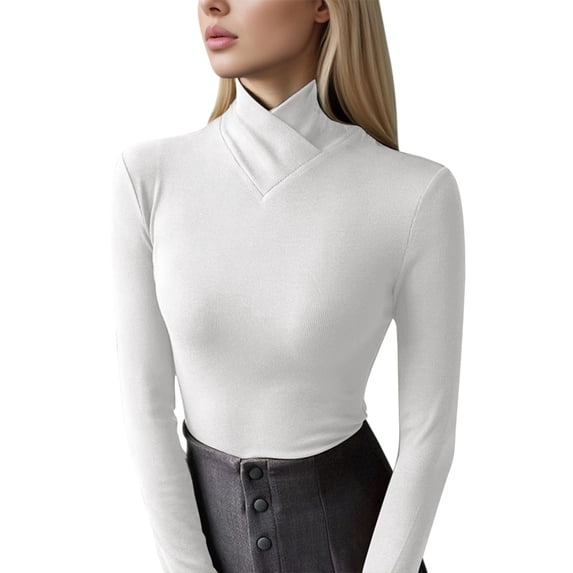 Crossover Turtleneck Women's High Stretch Turtle Neck Bottoming Pullover Tops White XXL(4)