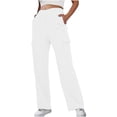 thumbnail image 1 of Crossover Waist Pants Casual Trendy Wide Leg Flare Elastic Waist Summer And Autumn Sweatpants Women Trousers Pockets White XXL, 1 of 5