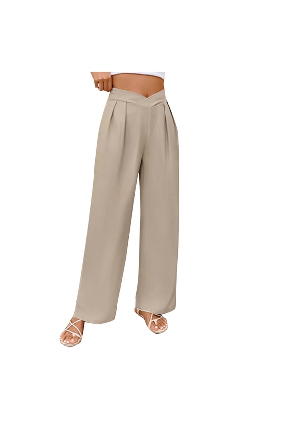 Crossover Wide Leg Pants for Women, Fashion Plain High Waisted Wide Leg Casual Pants, Pleated Yoga Palazzo Pants