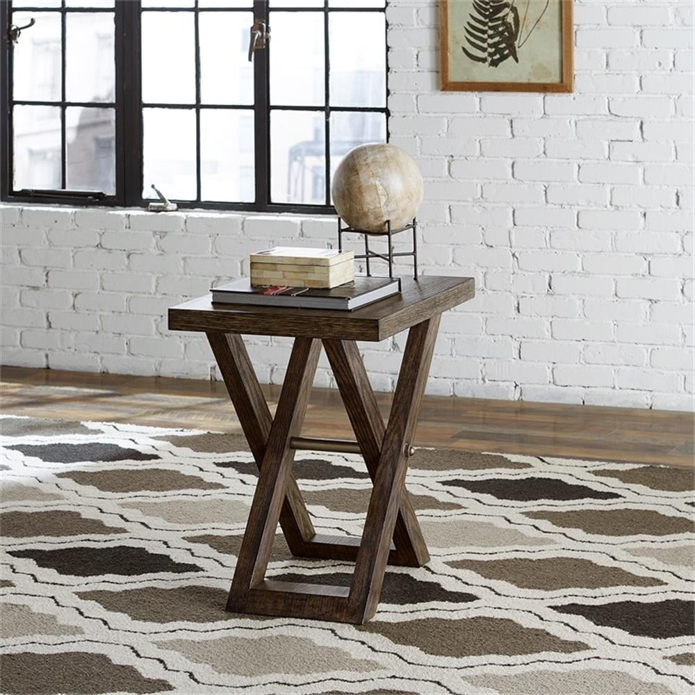 Russet Brown Rectangular Wood and Metal Chairside Table