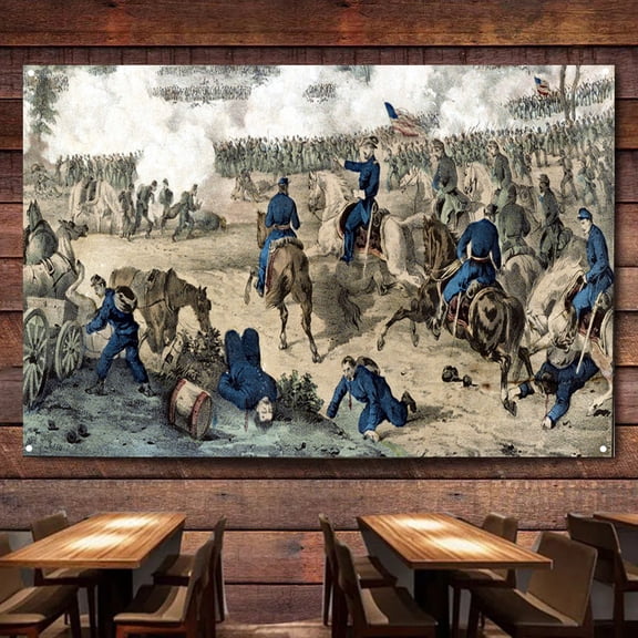 Crossroads of Destiny The Battle of the Wilderness Artwork Funny Tapestry Wall Art Decor Banner American Civil War Posters and Prints Wall Hanging Flag Vintage Canvas Painting,38X57 inches