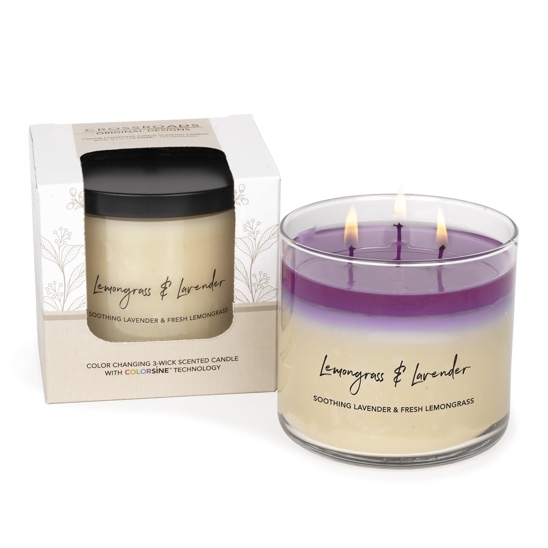 Crossroads Lemongrass and Lavender Colorsine Jar Candle, 15.5 oz, Home Fragrance Decoration