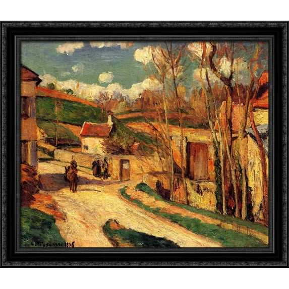 Crossroads at l'Hermitage, Pontoise 32x28 Large Black Ornate Wood Framed Canvas Art by Camille Pissarro