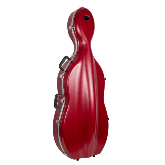 Crossrock 3/4 and 4/4 Size Cello Case | ABS Molded Hardshell with Wheels, Accessory Pocket, 2 Bow Holders, Security Lock, and Detachable Straps-Red
