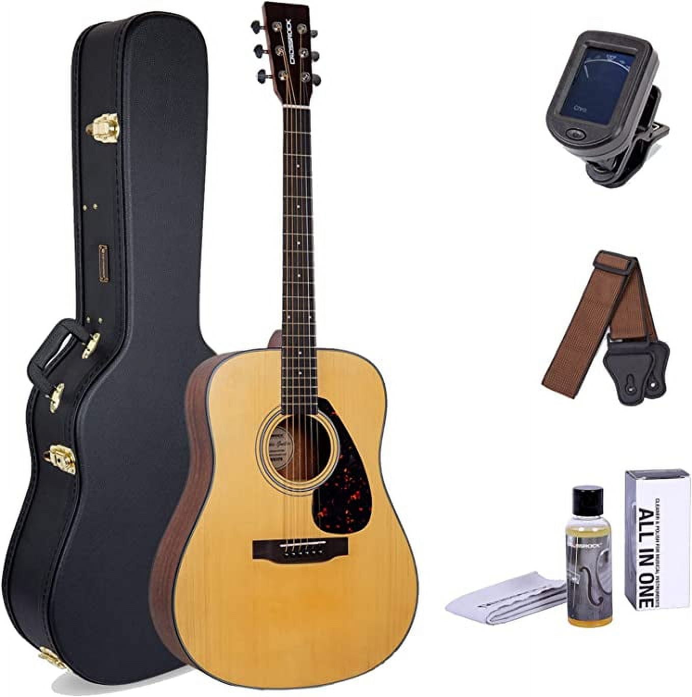 Crossrock 6 String Acoustic Dreadnought Guitar with Hard Case, Spruce Top, Student Guitar