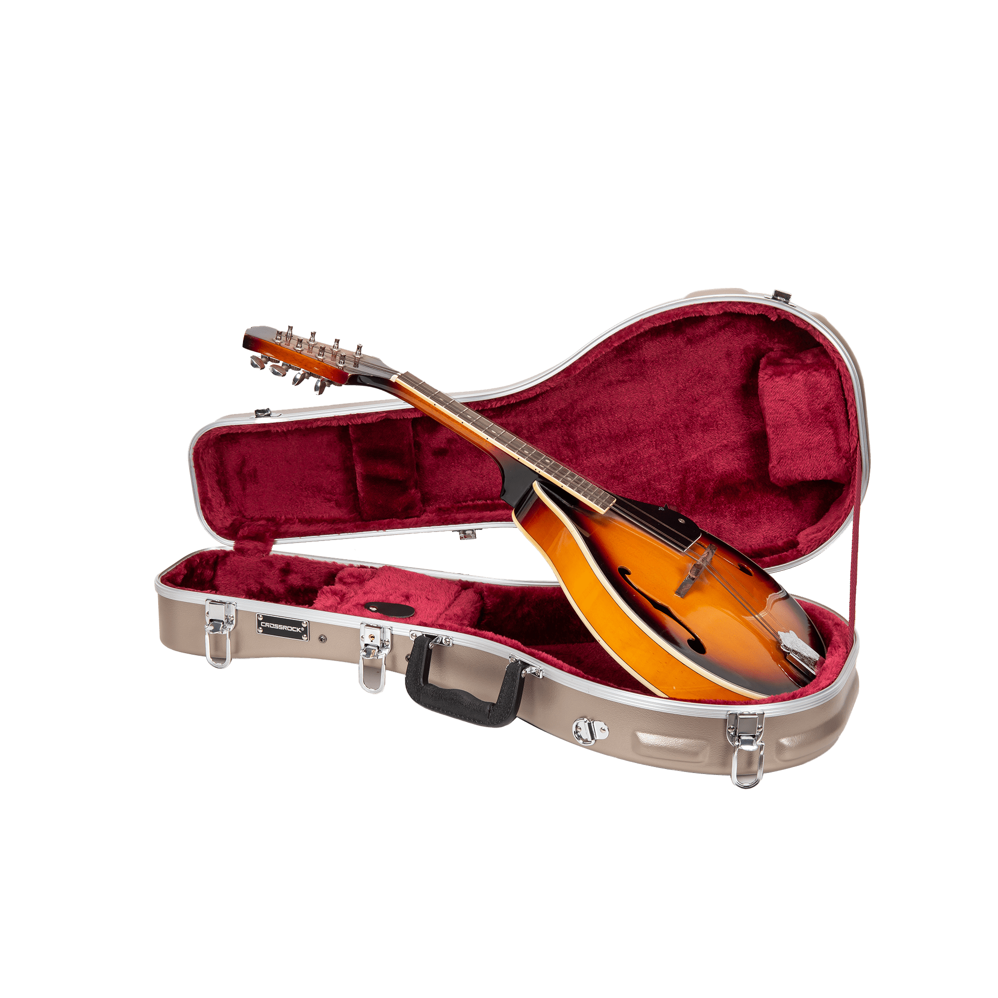 Crossrock A-style Mandolin Case | ABS Molded Hardshell with Security Lock, Metal Feet, and Detachable Straps-Champagne