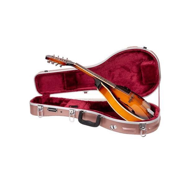 Crossrock A-style Mandolin Case | ABS Molded Hardshell with Security Lock, Metal Feet, and Detachable Straps-Rose Gold