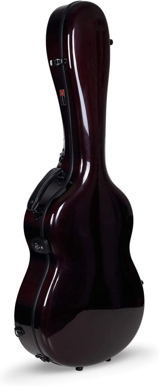 Crossrock Air Carbon 4/4 classical guitar case, 100% carbon fiber hard shell with backpack and protective cover, Red
