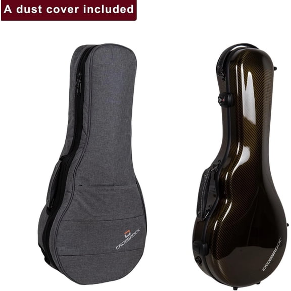 Crossrock Air Carbon Mandolin Case for F-Style (Fits Gibson F5) | Gloss 3K Carbon Weave Finish in Luxe Gold, TSA Lock, Backpack Straps, Dust Cover Elite Flight Case