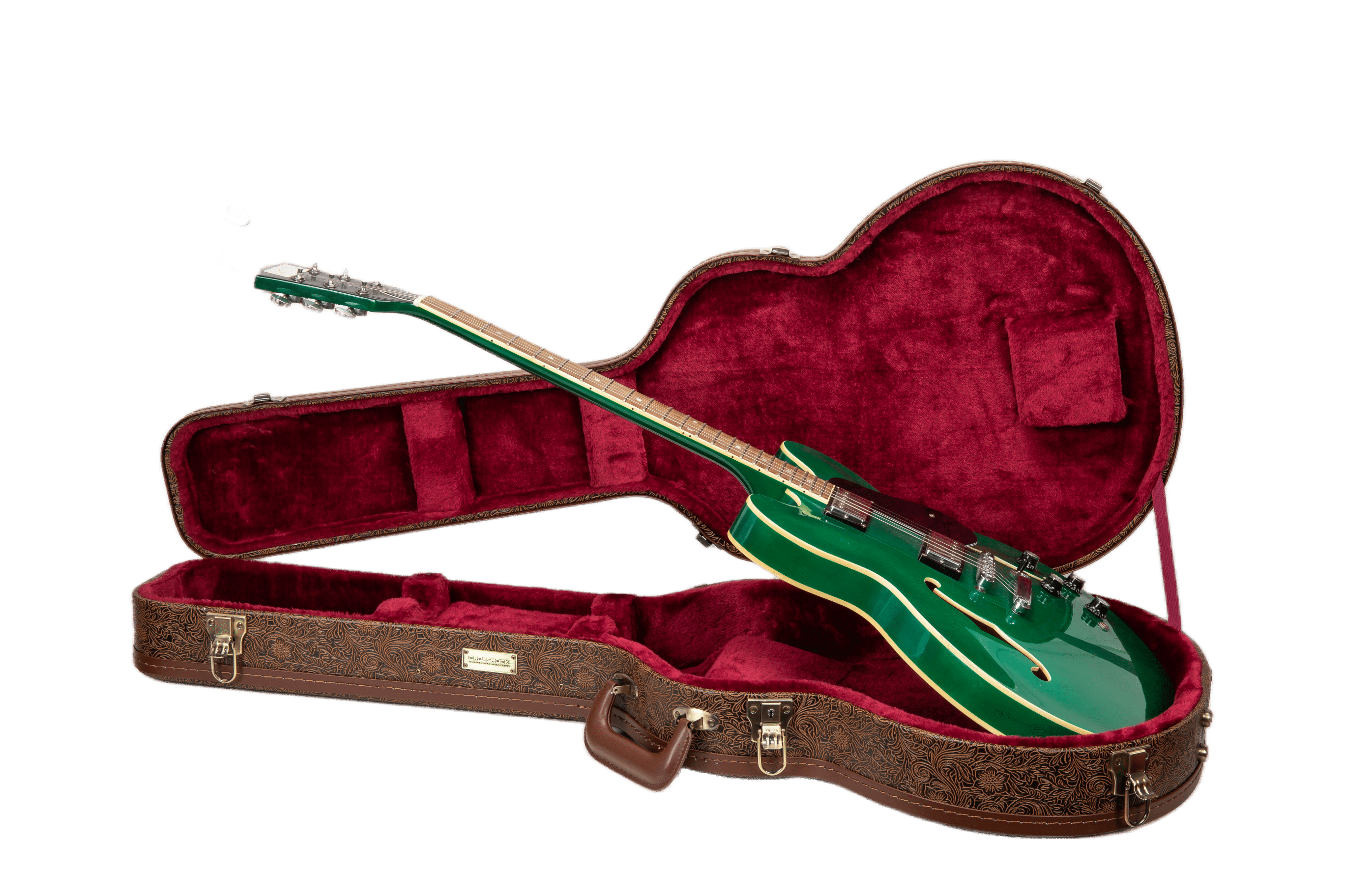 Crossrock Designer Series Case fits 335 Style 6-string Semi-Hollow Electric Guitars- Security Lock, Metal Feet, Storage Space- Blossom Brown