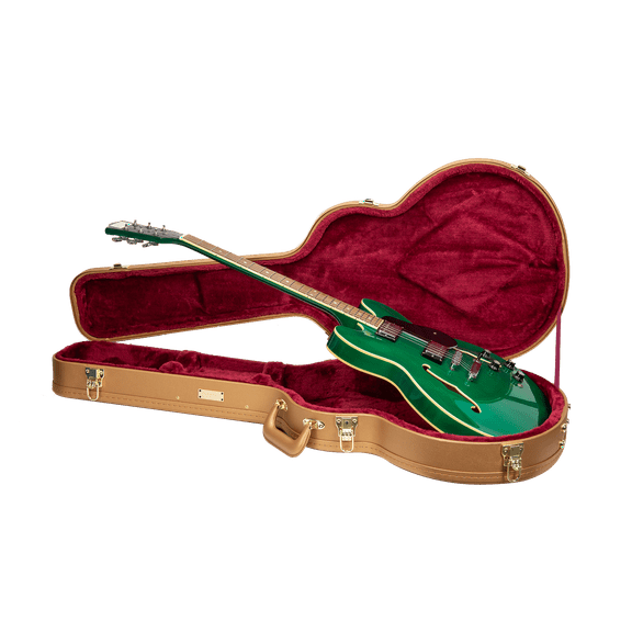 Crossrock Designer Series Case fits 335 Style 6-string Semi-Hollow Electric Guitars- Security Lock, Metal Feet, Storage Space- Luxury Gold