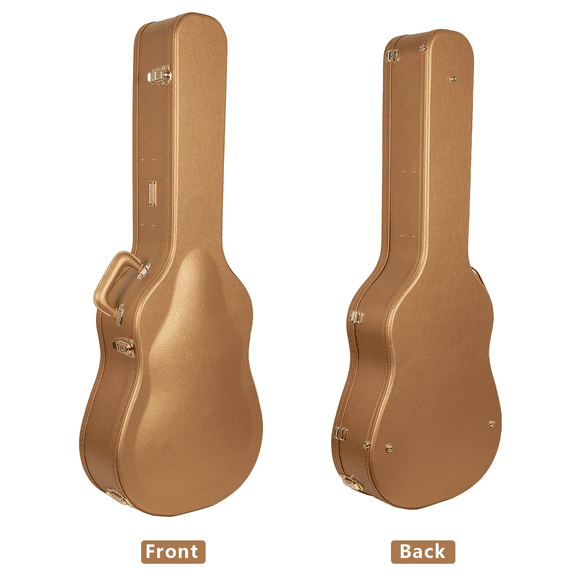 Crossrock Designer Series- Universal Wooden Case for Gibson Acoustic J45, Martin Dreadnought Guitars- Security Lock, Metal Feet, Storage Space- Luxury Gold