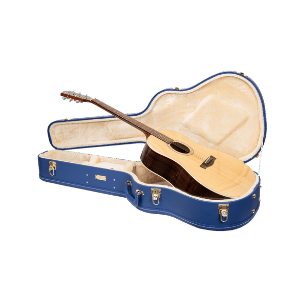 Crossrock Designer Series- Universal Wooden Case for Gibson Acoustic J45, Martin Dreadnought Guitars- Security Lock, Metal Feet, Storage Space- Vibrant Blue