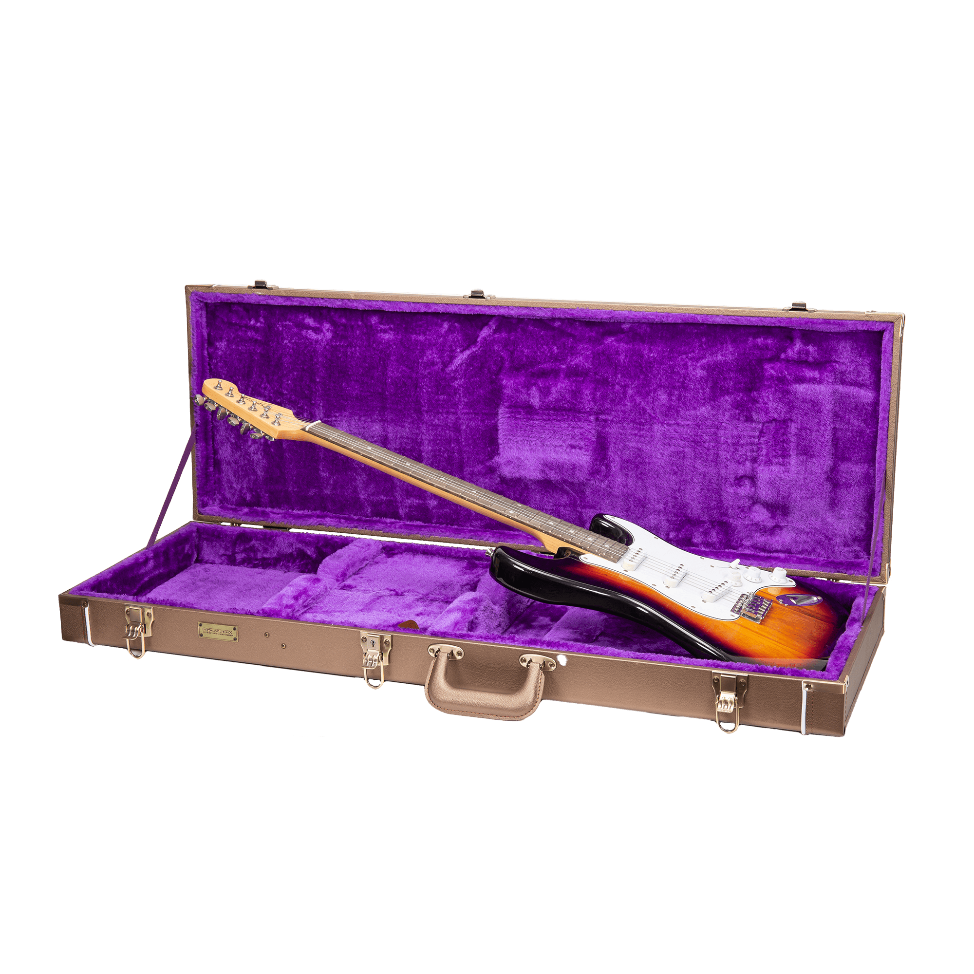 Crossrock Designer Series- Wooden Case for Fender Stratocaster and Telecaster Guitars- Security Lock, Metal Feet, Storage Space- Chocolate Brown