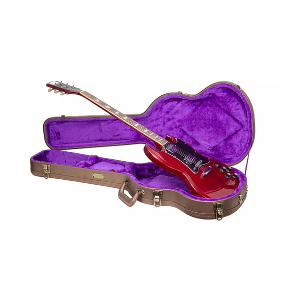 Crossrock Designer Series- Wooden Case for Gibson SG Electric Guitars- Security Lock, Metal Feet, Storage Space- Chocolate Brown