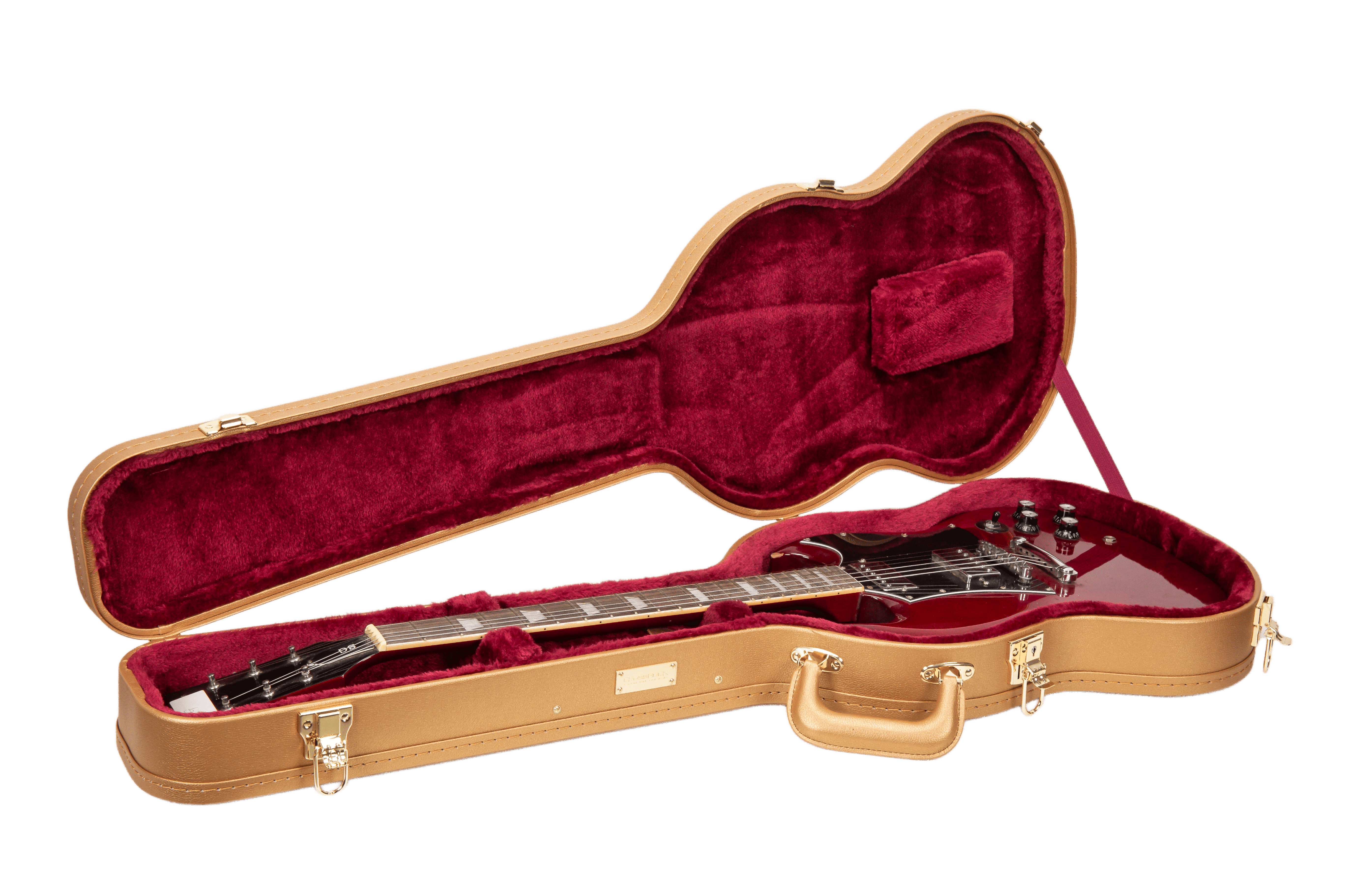 Crossrock Designer Series- Wooden Case for Gibson SG Electric Guitars- Security Lock, Metal Feet, Storage Space- Luxury Gold